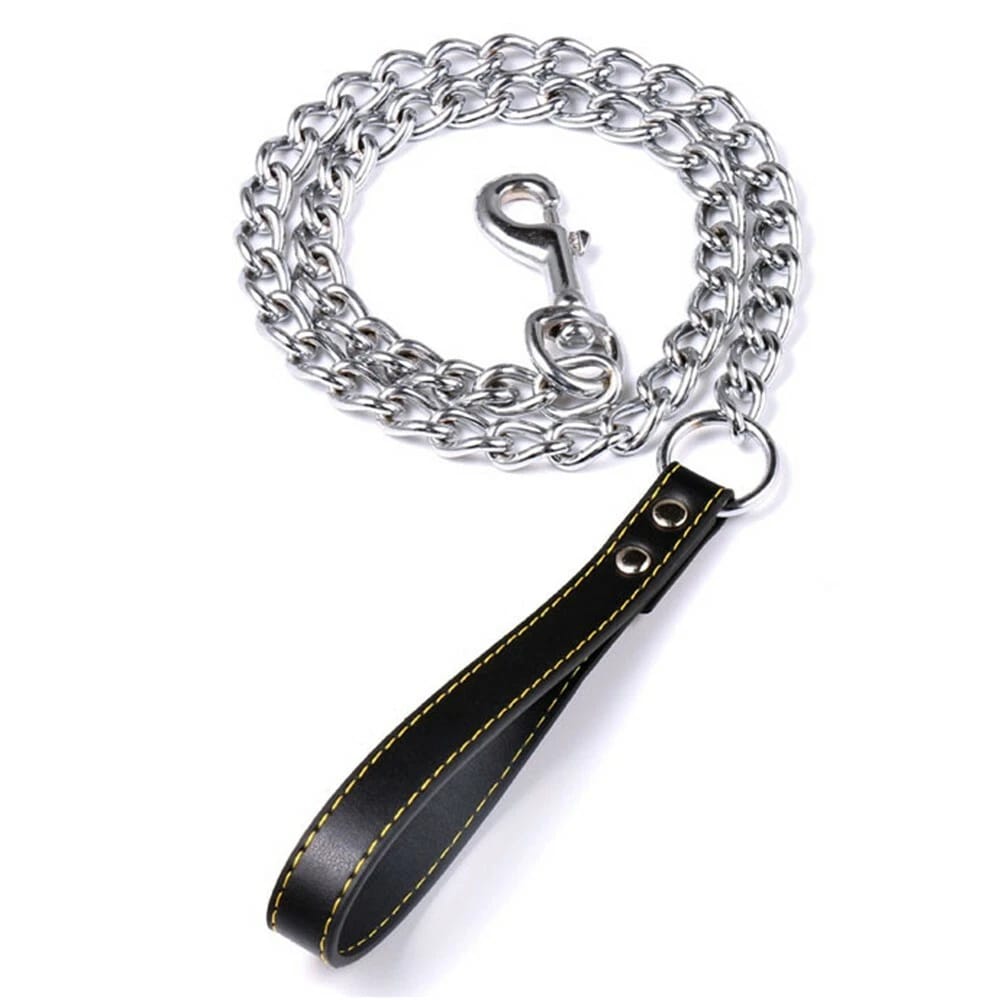 Chain Dog Leash With Leather Handle
