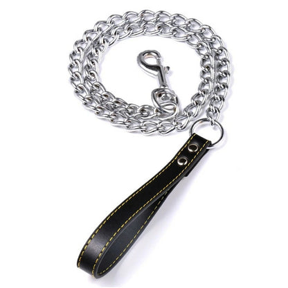 Chain Dog Leash With Leather Handle