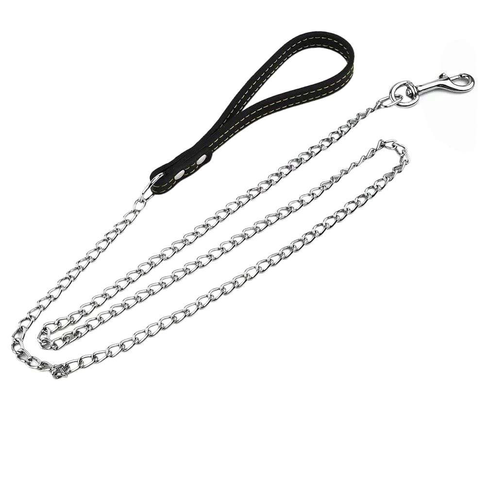 Chain Dog Leash With Leather Handle