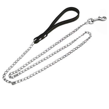 Chain Dog Leash With Leather Handle
